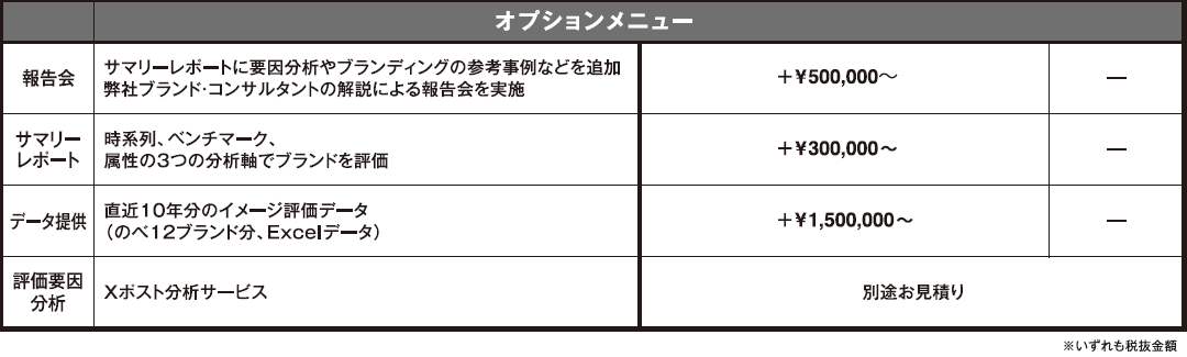 ブランド・ジャパン2024オプション料金表
